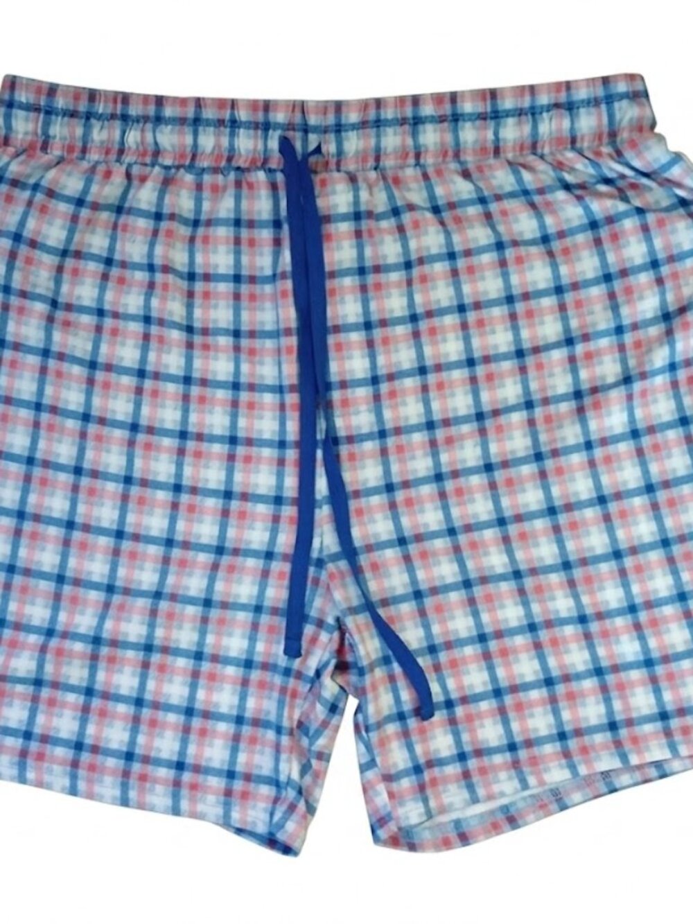 ANDE Men's Pajama Shorts Size L Large Blue Red Plaid Drawstring Sleep Lounge